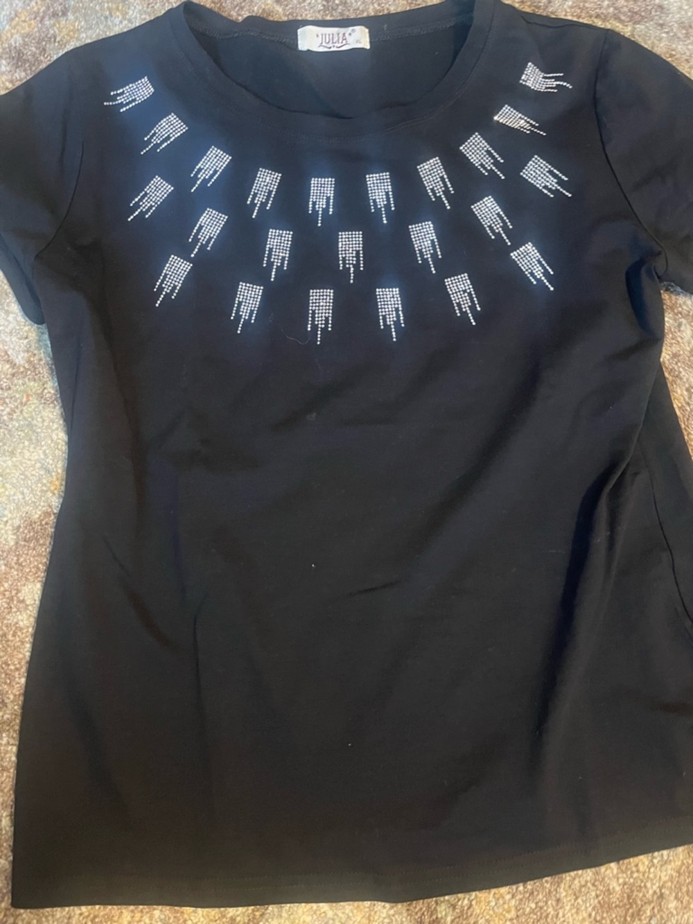 Jules Black Short Sleeve Tee with Rhinestone Detail